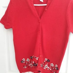 Short Sleeve Red Button Cardigan
